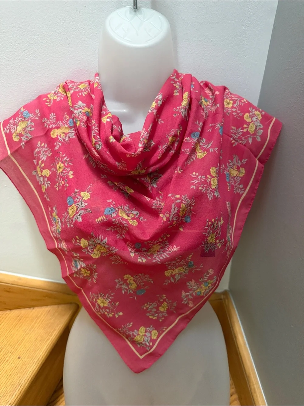 Vintage GAP Floral Scarf Made in Italy Coral Red Yellow Gold Floral Print Y2K